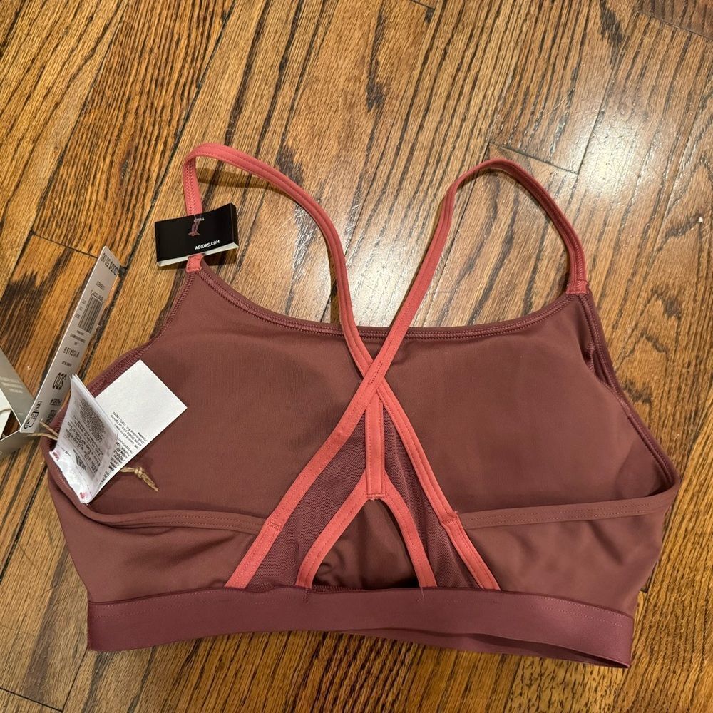 NWT New Adidas Strappy Back Yoga Sports Bra Quiet Crimson Purple Small DD Cup